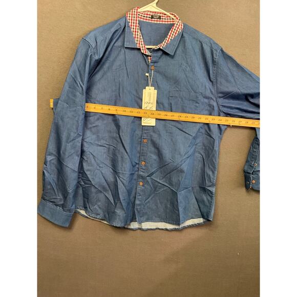 Coofandy Men's Denim Button-Up Shirt XXL Classic Fit Plaid Collar Flip Cuff - Picture 5 of 6